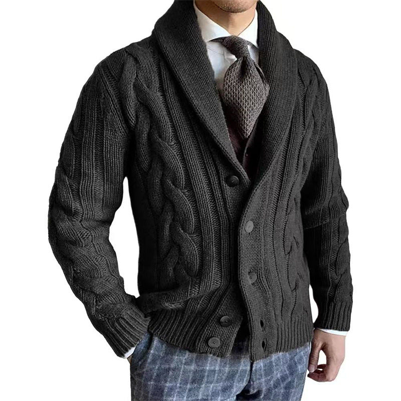 2025 autumn and winter new knitted cardigan men's lapel long-sleeved twisted sweater jacket