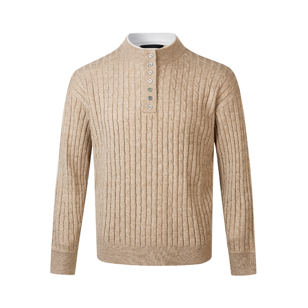 Pallaband™️ Unisex Henley collar sweater  luxury loose pullover twist design American vintage knitwear