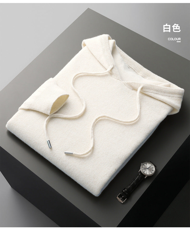 Pallaband ™️ new cashmere sweater men's hooded sweater solid color knitted wool hoodie set