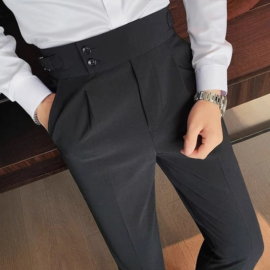 Neapolitan trousers men's Korean version slim-fitting trousers autumn retro high-waisted business solid color straight casual trousers