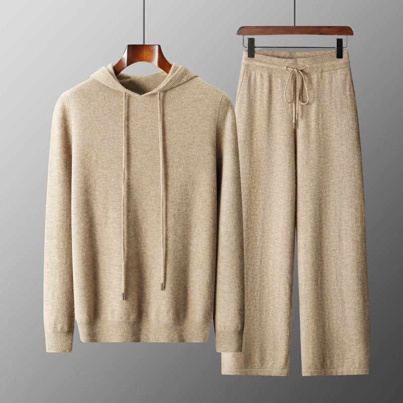 Pallaband ™️ new cashmere sweater men's hooded sweater solid color knitted wool hoodie set