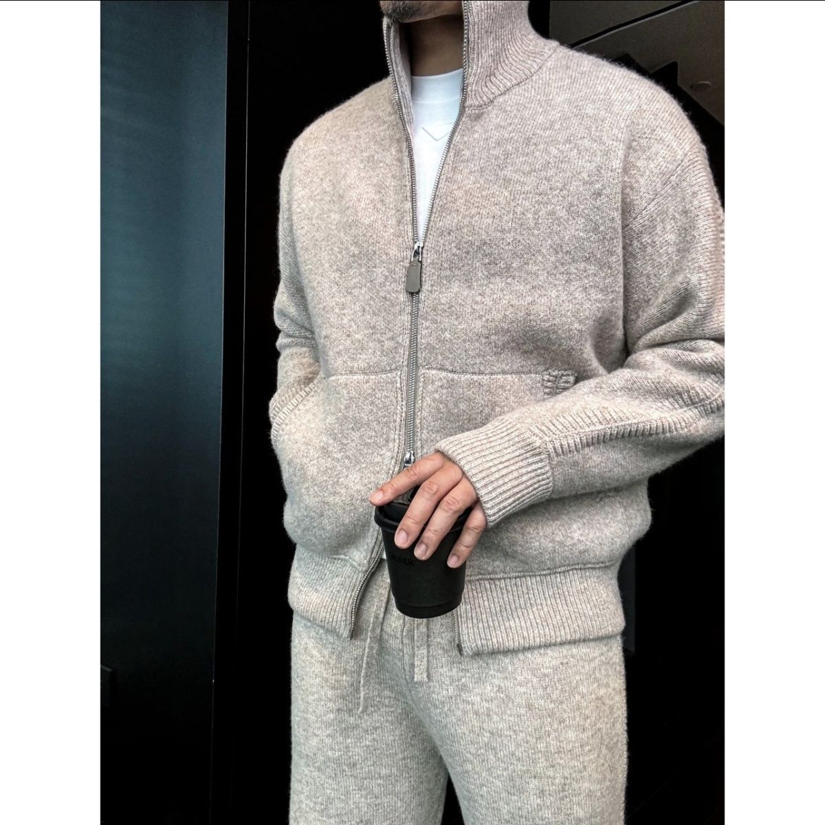 Pallaband™️ Sport Style High-Neck Zipper Thick 100% Wool Knit Cardigan Set
