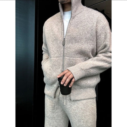 Pallaband™️ Sport Style High-Neck Zipper Thick 100% Wool Knit Cardigan Set