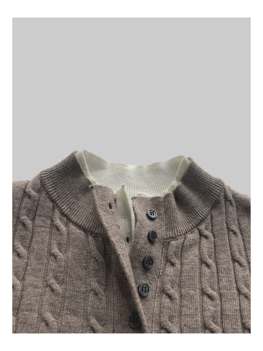 Pallaband™️ Unisex Henley collar sweater  luxury loose pullover twist design American vintage knitwear