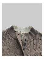 Pallaband™️ Unisex Henley collar sweater  luxury loose pullover twist design American vintage knitwear