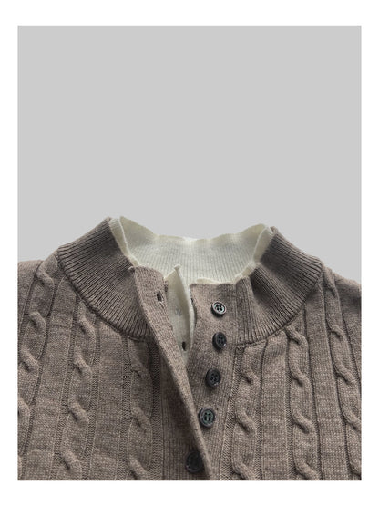 Pallaband™️ Unisex Henley collar sweater  luxury loose pullover twist design American vintage knitwear