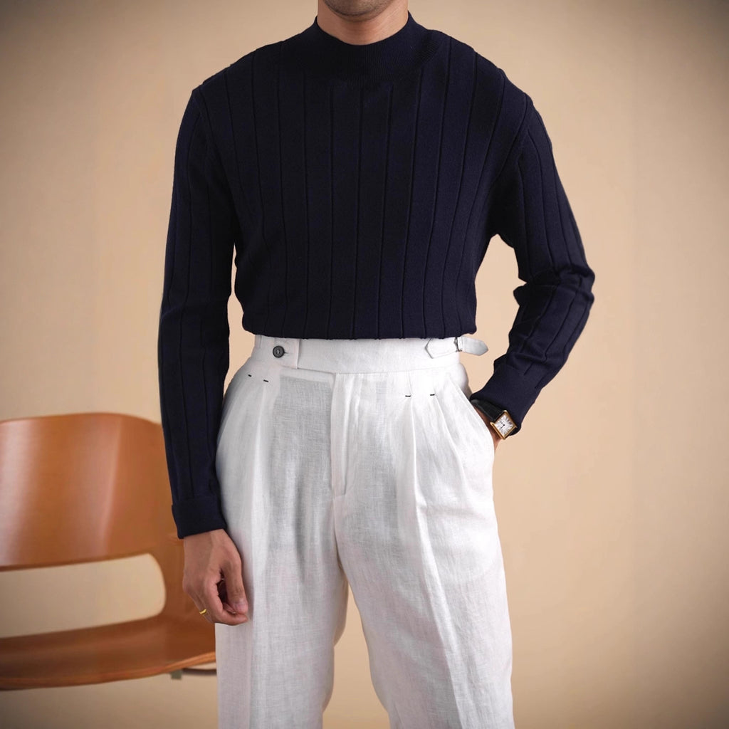 Autumn and winter gentleman slim-fit wool knitted sweater retro Italian long-sleeved semi-turtleneck sweater