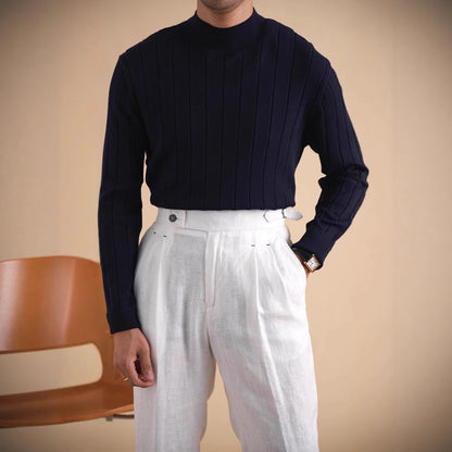 Autumn and winter gentleman slim-fit wool knitted sweater retro Italian long-sleeved semi-turtleneck sweater