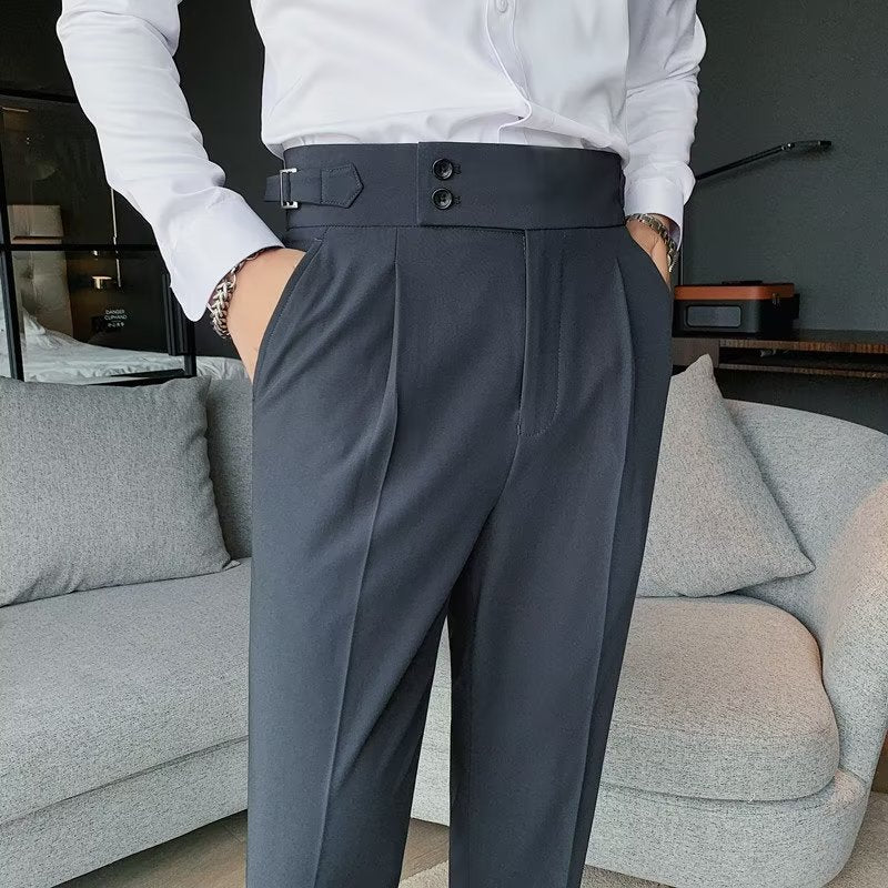 Neapolitan trousers men's Korean version slim-fitting trousers autumn retro high-waisted business solid color straight casual trousers