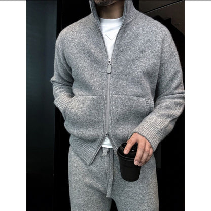 Pallaband™️ Sport Style High-Neck Zipper Thick 100% Wool Knit Cardigan Set