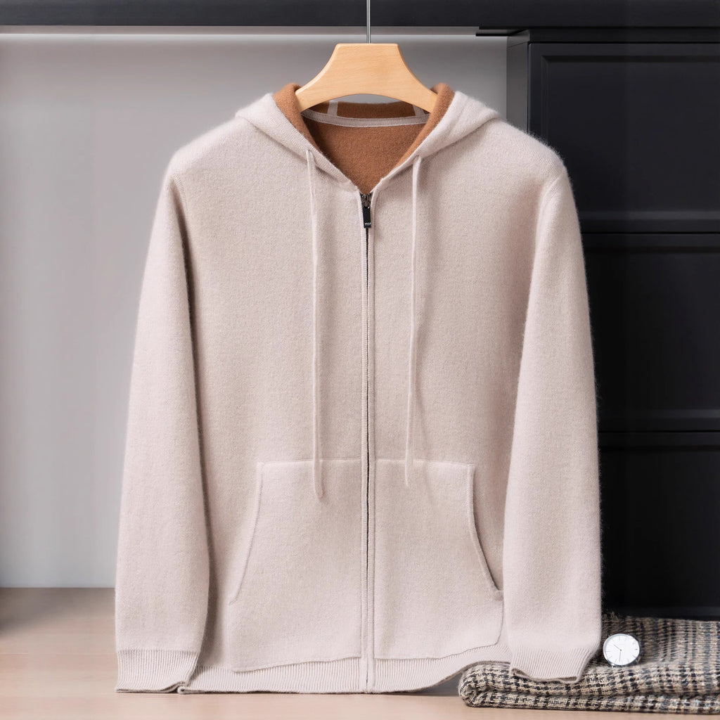 PALLABAND ™️ Albas goat 100% pure cashmere shirt men's air layer thickened hoodie zip sweater jacket