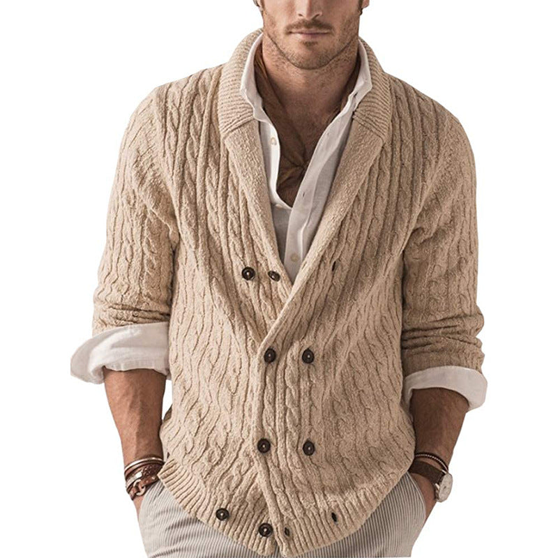 European and American knitted cardigan men's 2025 autumn/winter solid color lapel long-sleeved sweater jacket
