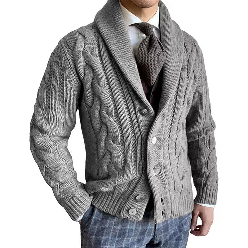 2025 autumn and winter new knitted cardigan men's lapel long-sleeved twisted sweater jacket