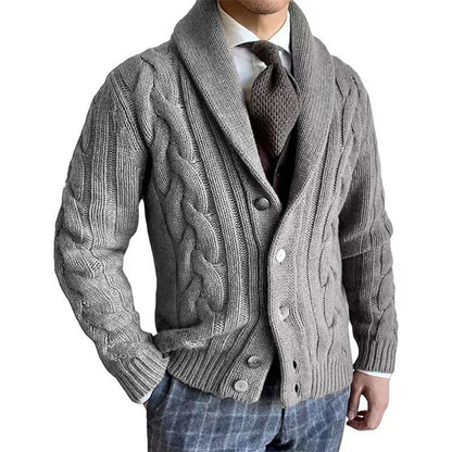 2025 autumn and winter new knitted cardigan men's lapel long-sleeved twisted sweater jacket