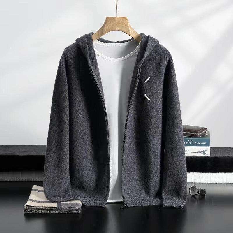 Palla band ™️ 2025 spring new men's cashmere short loose hooded long-sleeved solid color casual cardigan hoodie knitted jacket