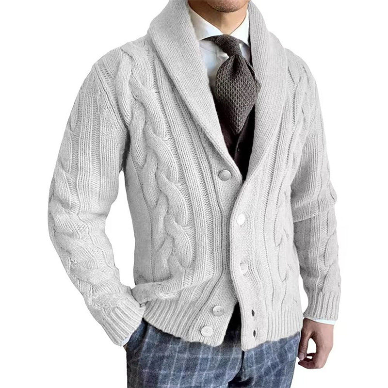 2025 autumn and winter new knitted cardigan men's lapel long-sleeved twisted sweater jacket
