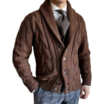 2025 autumn and winter new knitted cardigan men's lapel long-sleeved twisted sweater jacket
