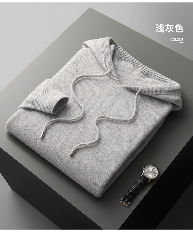 Pallaband ™️ new cashmere sweater men's hooded sweater solid color knitted wool hoodie set