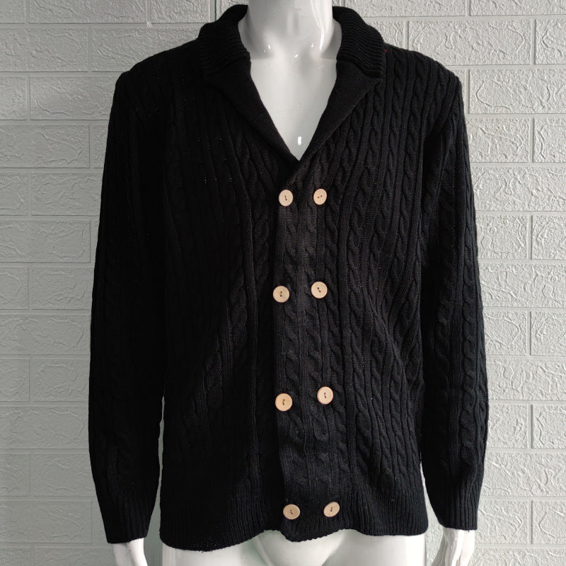 European and American knitted cardigan men's 2025 autumn/winter solid color lapel long-sleeved sweater jacket