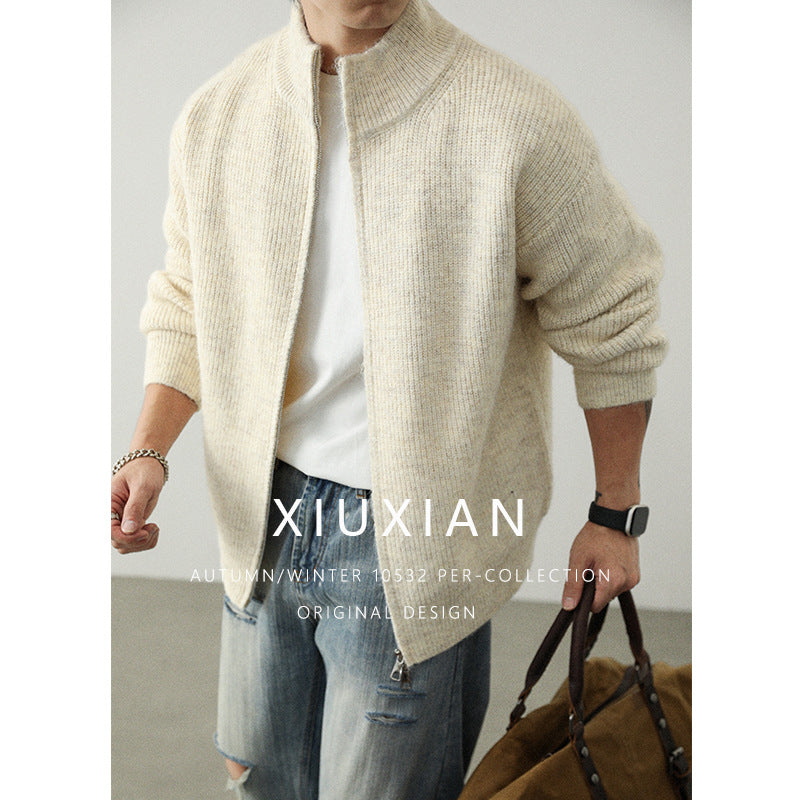 Winter light luxury zipper fashion casual sweater men's jacket