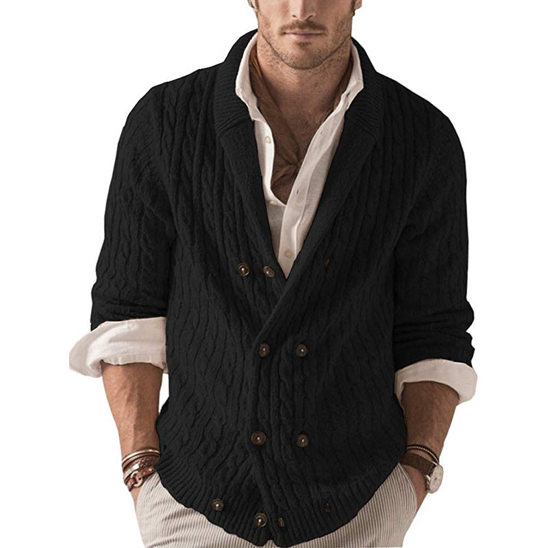 European and American knitted cardigan men's 2025 autumn/winter solid color lapel long-sleeved sweater jacket