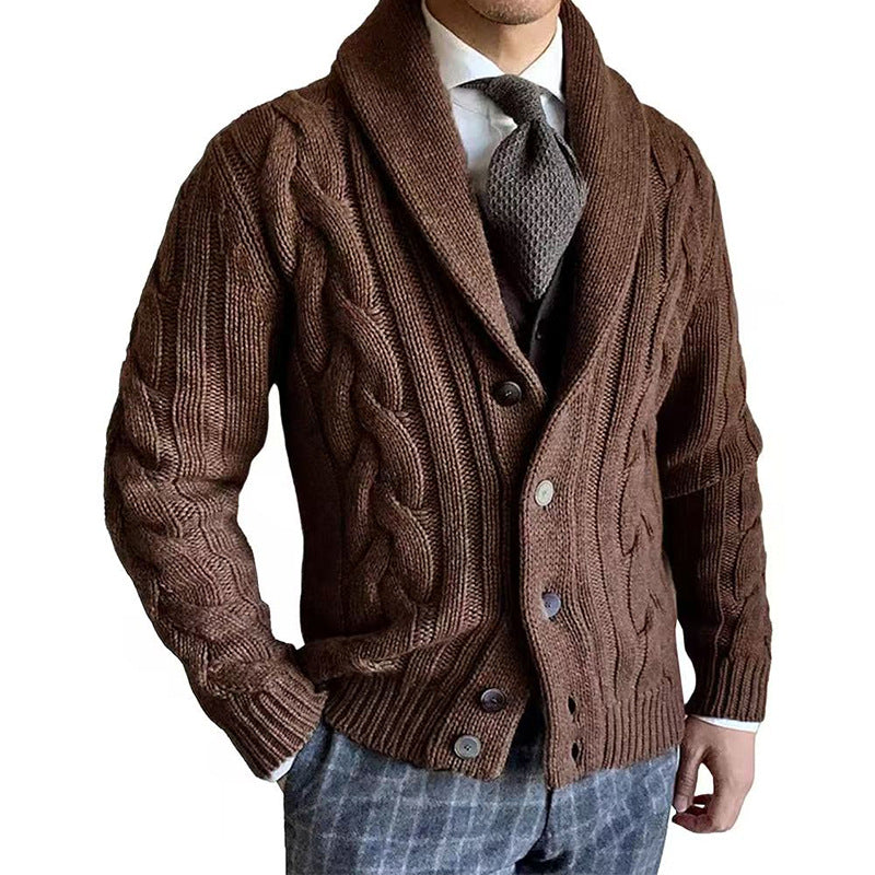 2025 autumn and winter new knitted cardigan men's lapel long-sleeved twisted sweater jacket