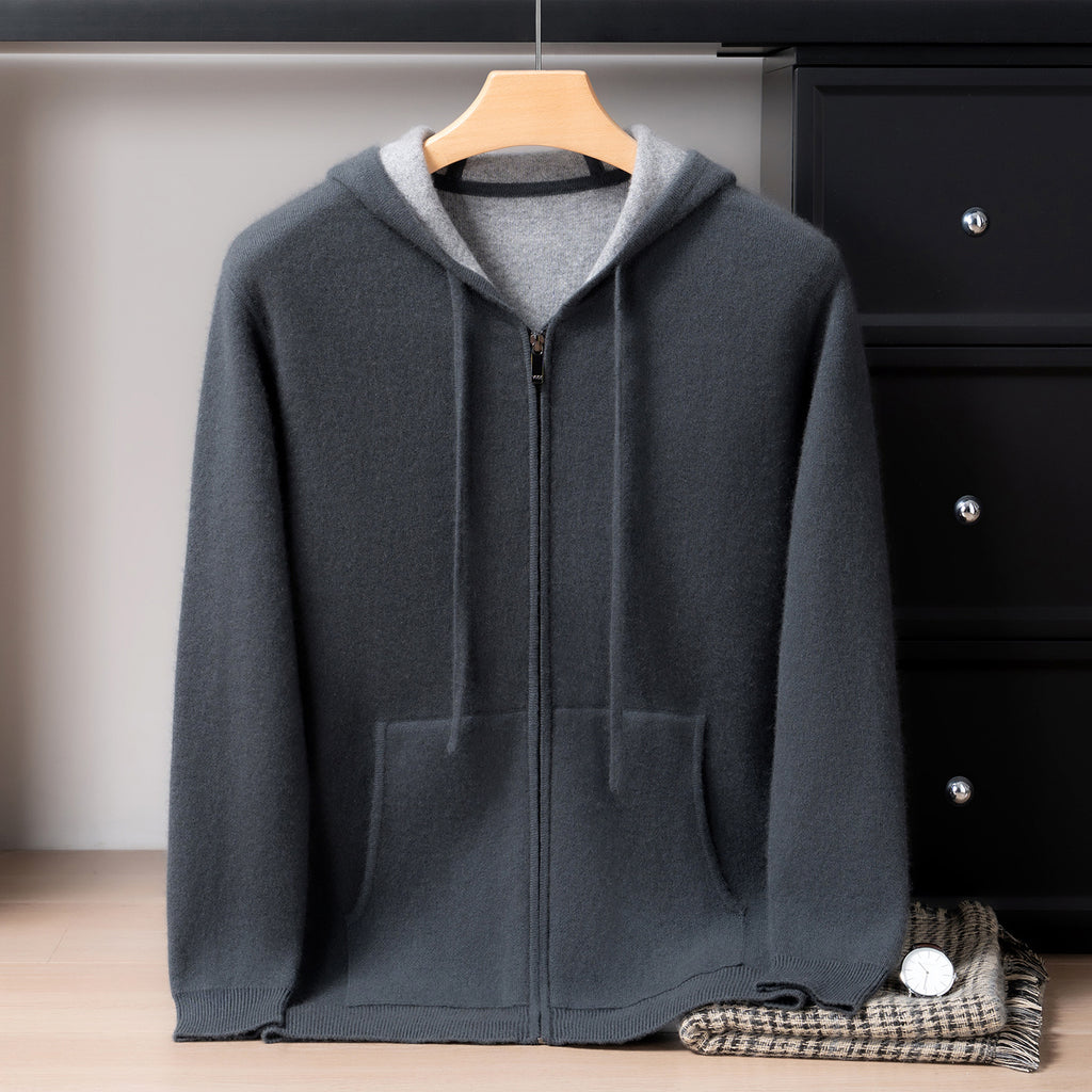 PALLABAND ™️ Albas goat 100% pure cashmere shirt men's air layer thickened hoodie zip sweater jacket