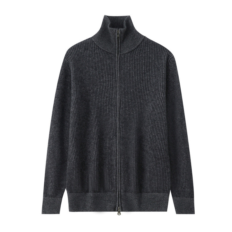 Pallaband™️Thickened simple men's knitted cardigan sweater cashmere  cross-border semi-turtleneck zipper men's loose coat