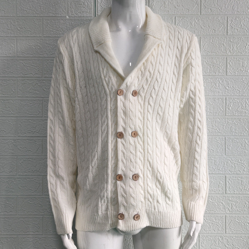 European and American knitted cardigan men's 2025 autumn/winter solid color lapel long-sleeved sweater jacket