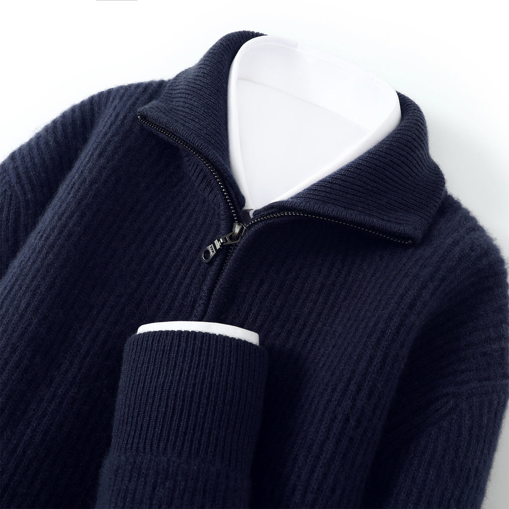 Pallaband™️Thickened simple men's knitted cardigan sweater cashmere  cross-border semi-turtleneck zipper men's loose coat
