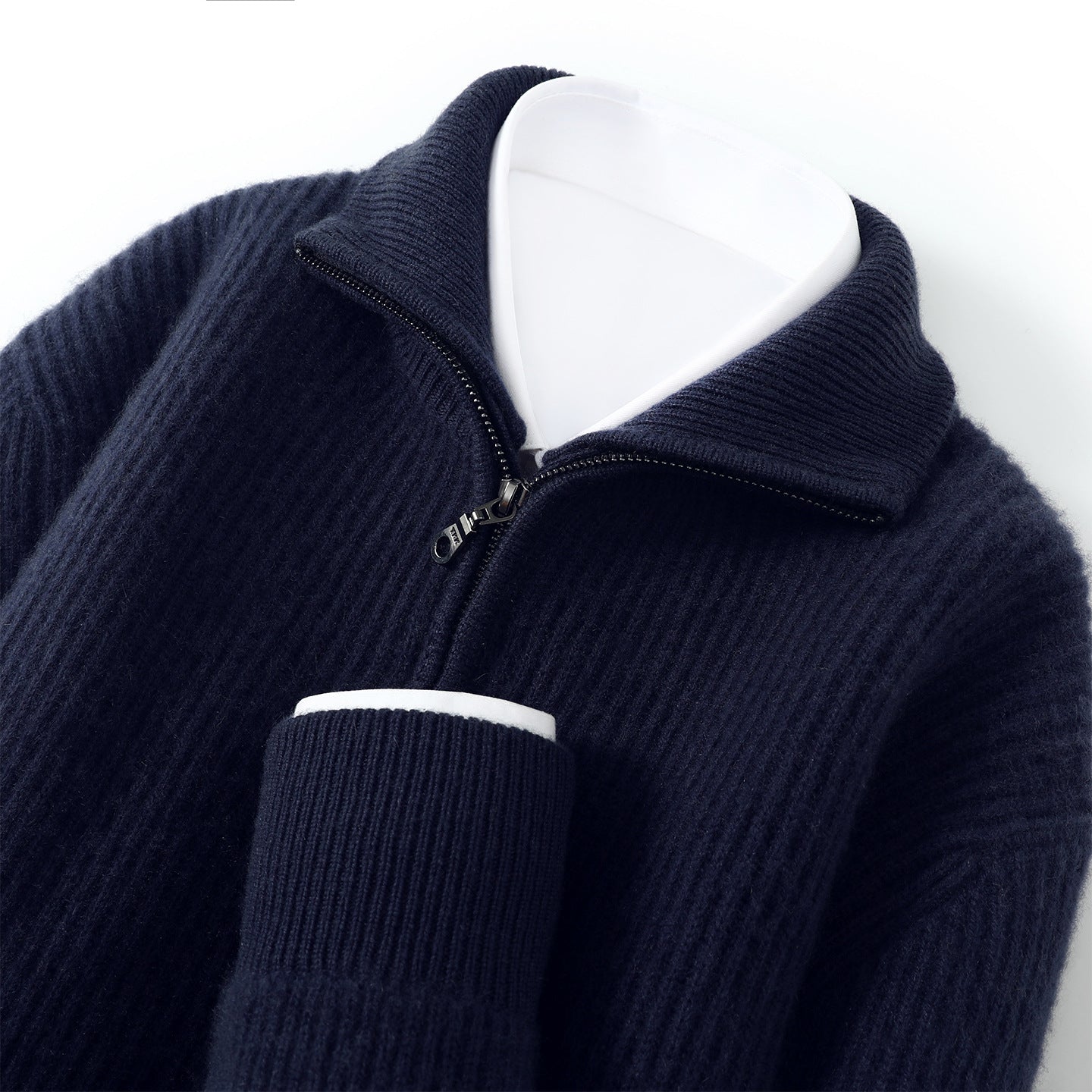 Pallaband™️Thickened simple men's knitted cardigan sweater cashmere  cross-border semi-turtleneck zipper men's loose coat