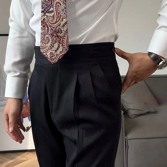 Casual suit pants new versatile Italian button Gurkha high waist straight tube drape
