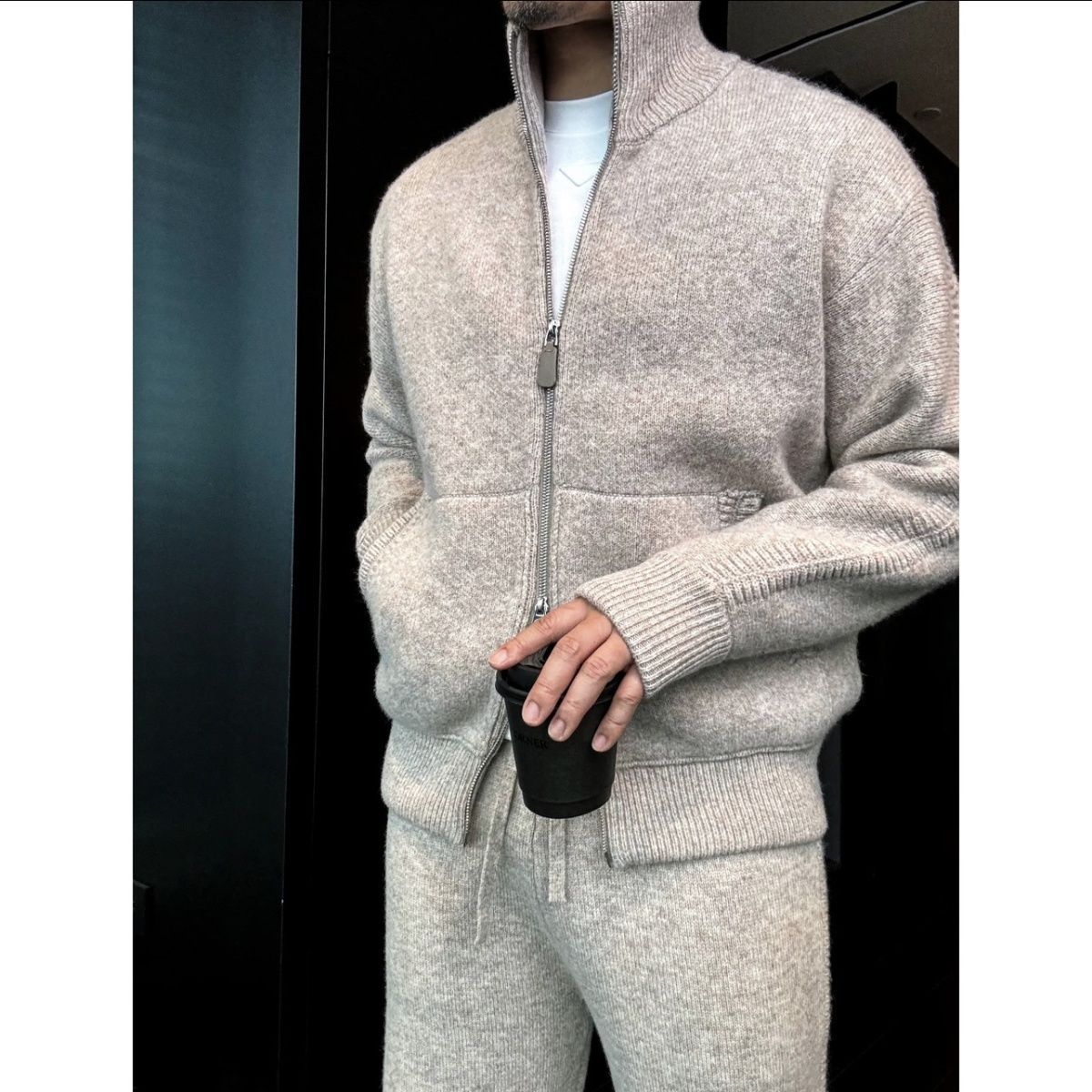Pallaband™️ Sport Style High-Neck Zipper Thick 100% Wool Knit Cardigan Set