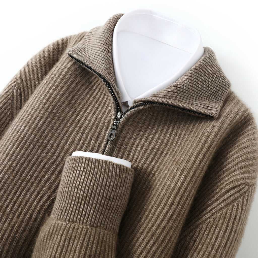 Pallaband™️Thickened simple men's knitted cardigan sweater cashmere  cross-border semi-turtleneck zipper men's loose coat