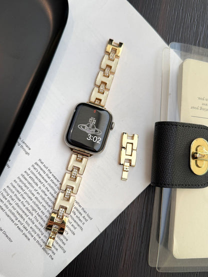 Epoxy H-chain diamond-encrusted metal strap