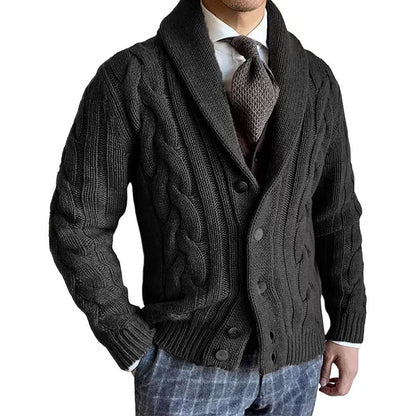 2025 autumn and winter new knitted cardigan men's lapel long-sleeved twisted sweater jacket