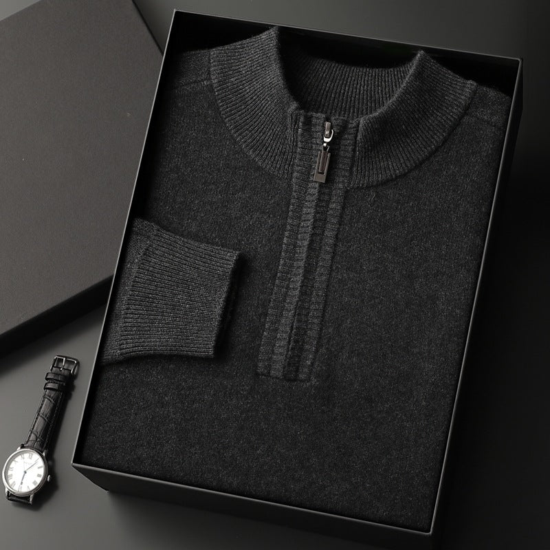 Pallaband ™️ Casual Men's Thickened Cashmere Half Turtleneck Loose Autumn/Winter Half Zipper Pullover Knitted Sweater