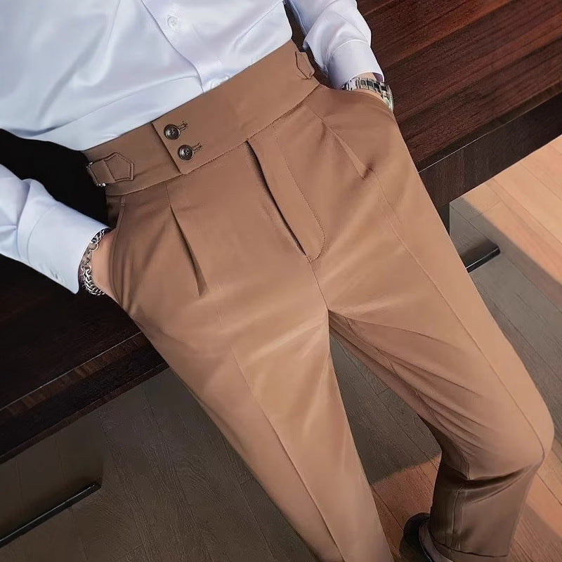 Neapolitan trousers men's Korean version slim-fitting trousers autumn retro high-waisted business solid color straight casual trousers