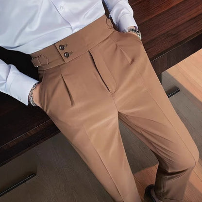 Neapolitan trousers men's Korean version slim-fitting trousers autumn retro high-waisted business solid color straight casual trousers