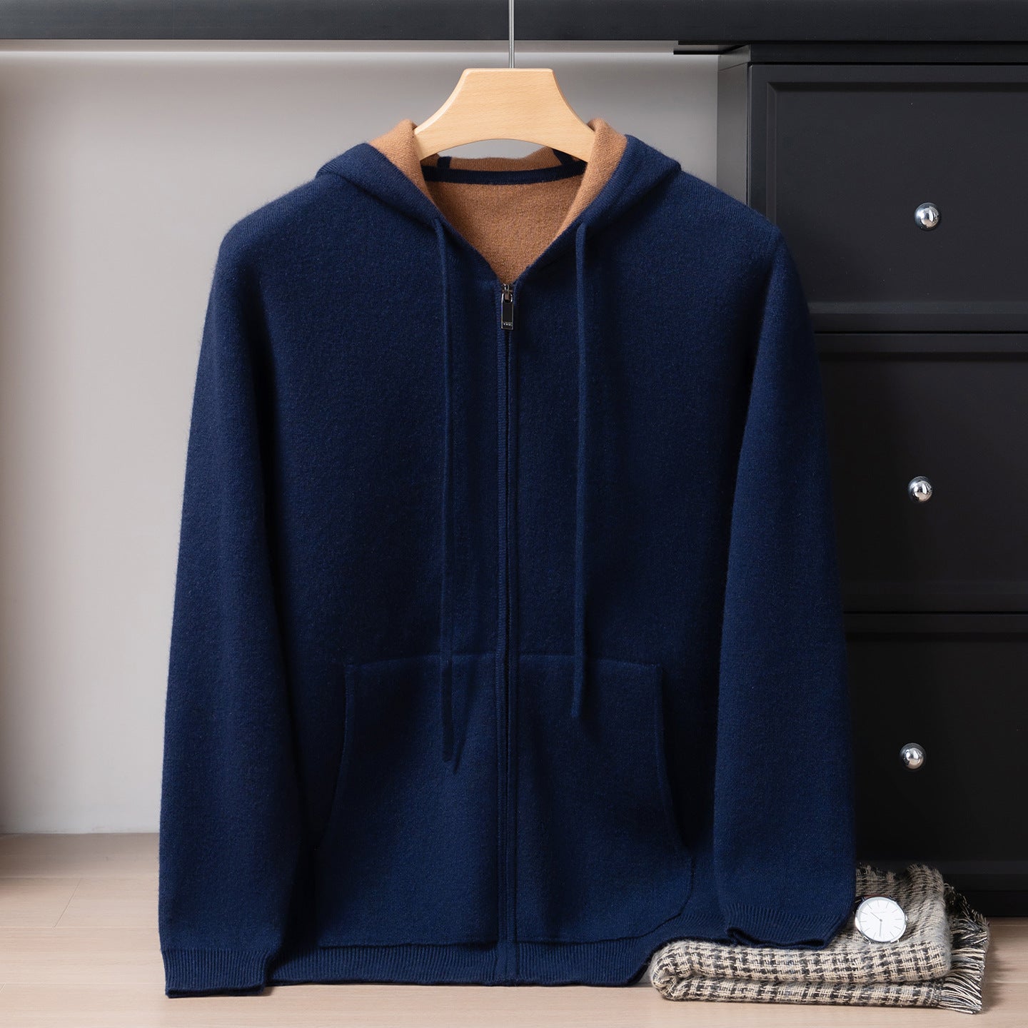 PALLABAND ™️ Albas goat 100% pure cashmere shirt men's air layer thickened hoodie zip sweater jacket
