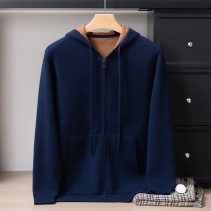 PALLABAND ™️ Albas goat 100% pure cashmere shirt men's air layer thickened hoodie zip sweater jacket