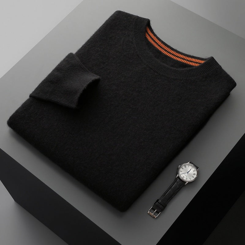Pallaband ™️ autumn and winter cashmere sweater men's thickened contrasting pullover long-sleeved knitted sweater with warm top inside wool sweater bottoming shirt