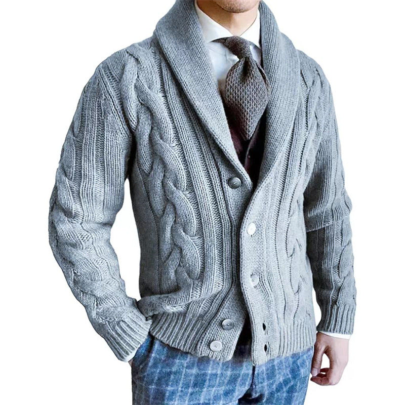 2025 autumn and winter new knitted cardigan men's lapel long-sleeved twisted sweater jacket