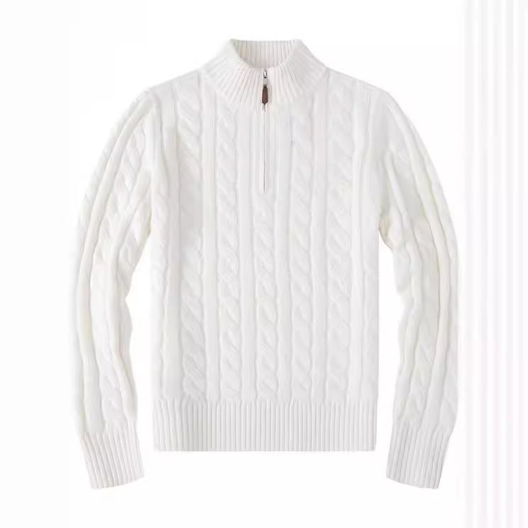 Small embroidered men's sweater half-height zipper knitted sweater business Polo bottoming shirt