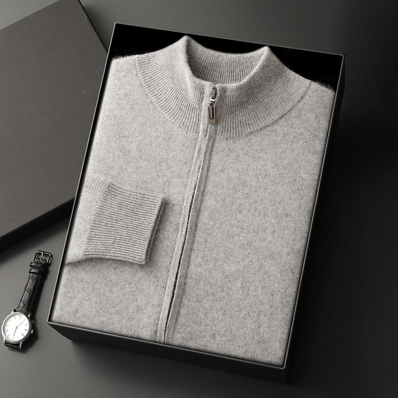 Pallaband ™️ Men's Cashmere Thickened Casual Cardigan Jacket Zipper Knitted Autumn/Winter Semi-turtleneck Sweater Fashion Top