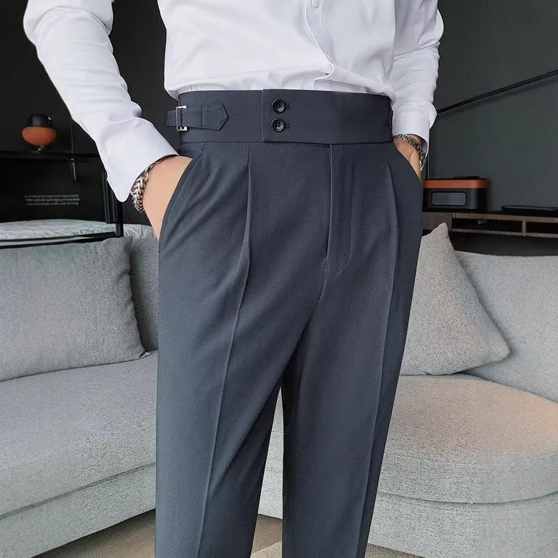 Neapolitan trousers men's Korean version slim-fitting trousers autumn retro high-waisted business solid color straight casual trousers