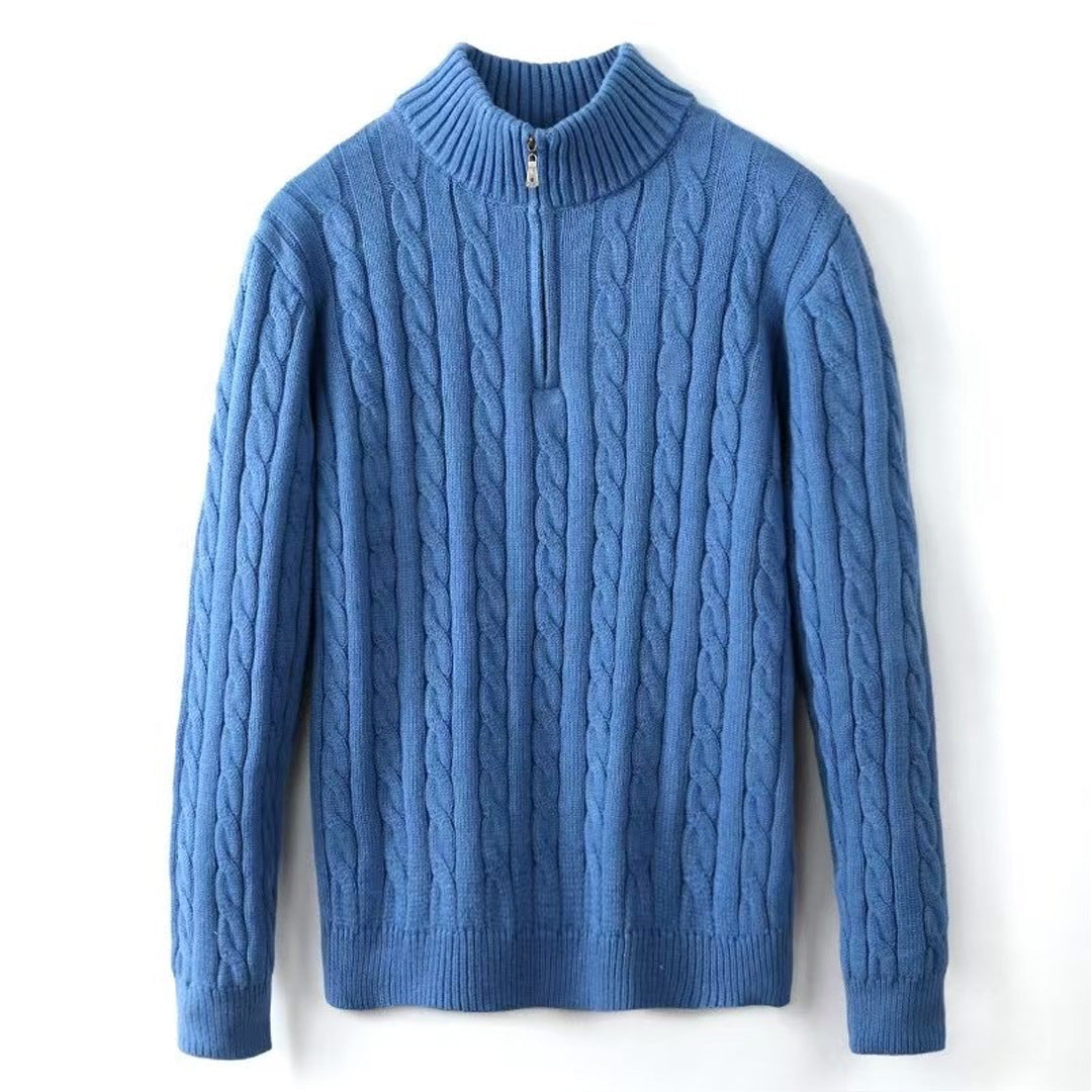 Small embroidered men's sweater half-height zipper knitted sweater business Polo bottoming shirt