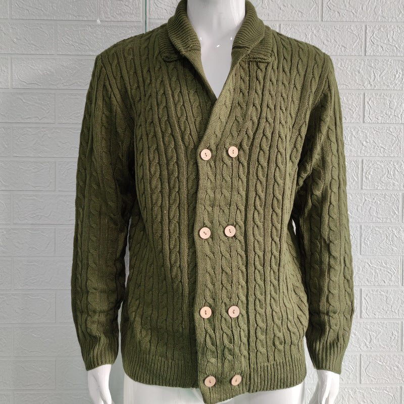 European and American knitted cardigan men's 2025 autumn/winter solid color lapel long-sleeved sweater jacket