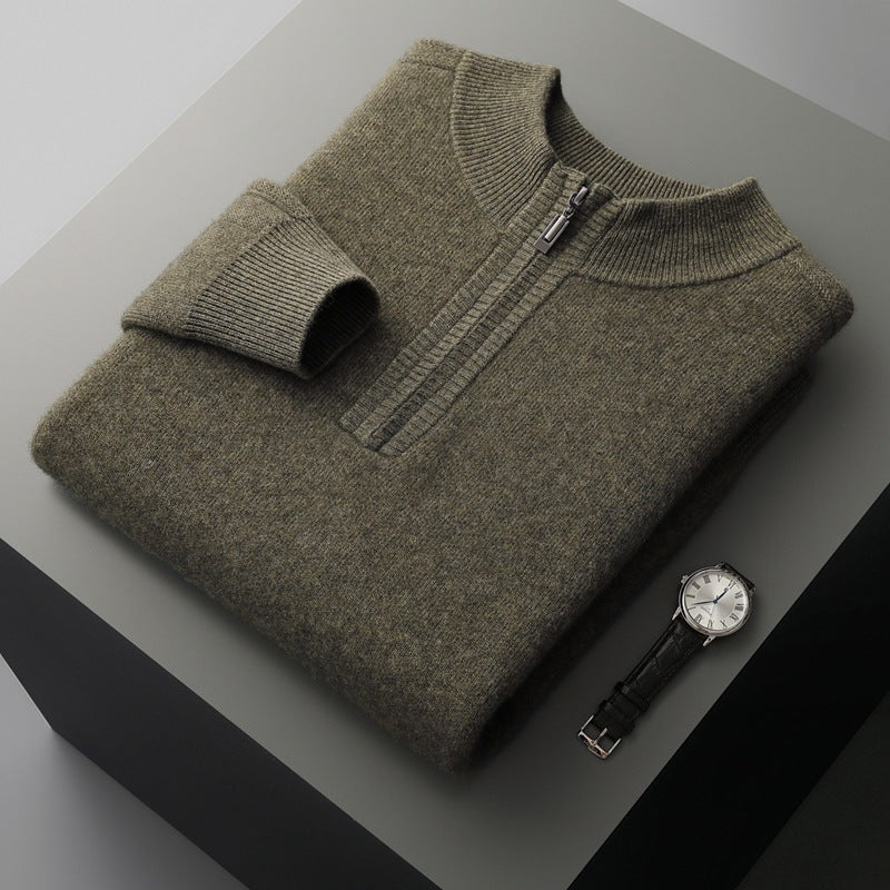 Pallaband ™️ Casual Men's Thickened Cashmere Half Turtleneck Loose Autumn/Winter Half Zipper Pullover Knitted Sweater