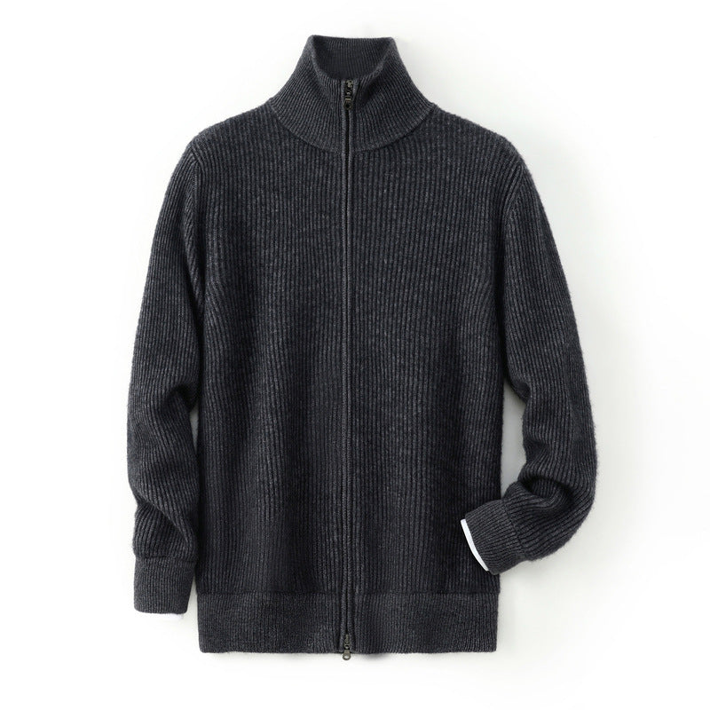 Pallaband™️Thickened simple men's knitted cardigan sweater cashmere  cross-border semi-turtleneck zipper men's loose coat